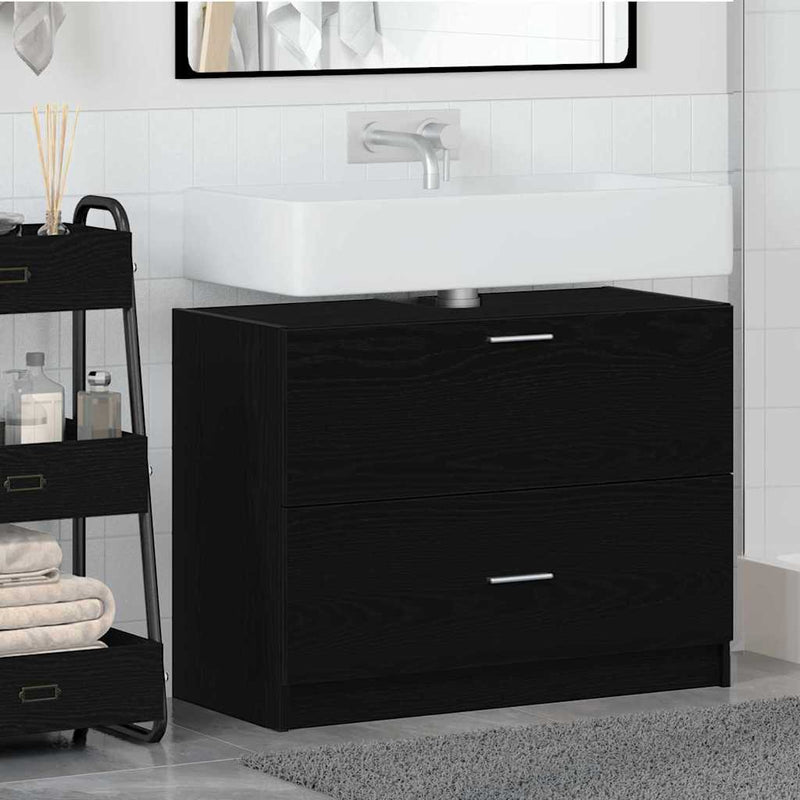 vidaXL Mosdó Szekrény fiókkal Fekete tölgy 78 x 37 x 59 cm Faanyag