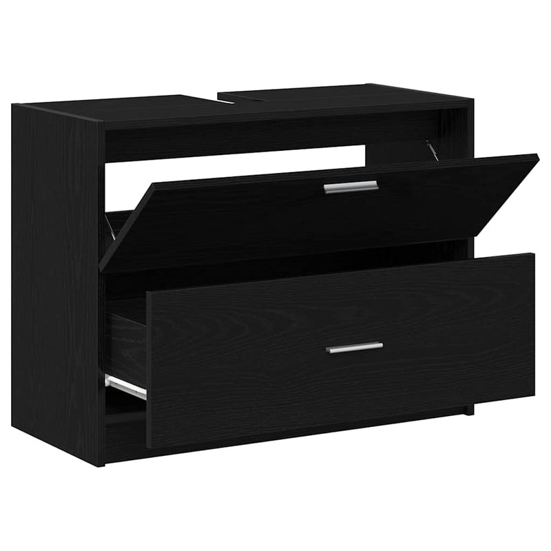 vidaXL Mosdó Szekrény fiókkal Fekete tölgy 78 x 37 x 59 cm Faanyag