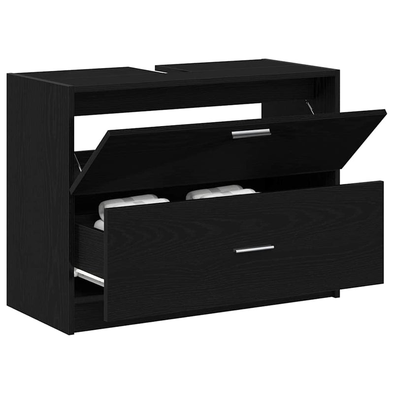 vidaXL Mosdó Szekrény fiókkal Fekete tölgy 78 x 37 x 59 cm Faanyag