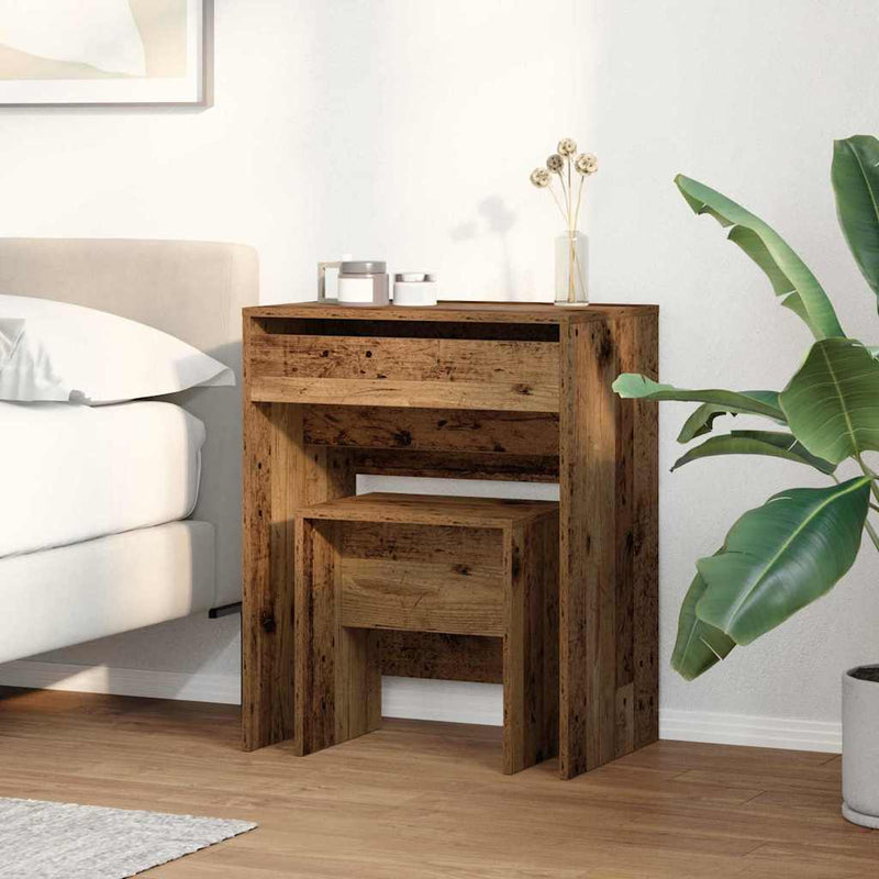 vidaXL Sminkasztal fiókkal tárolóval Öreg fa 60 x 40 x 75 cm Faanyag