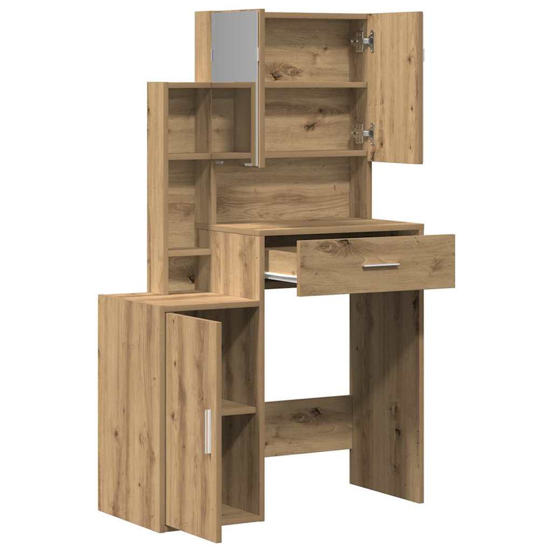 vidaXL Öltöztetőasztal fiókkal kézműves tölgy 80 x 35 x 132 cm Faanyag