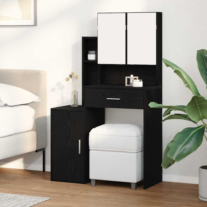 vidaXL Öltöztetőasztal fiókkal Musta tammi 80 x 35 x 132 cm Faanyag