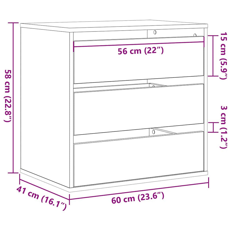 vidaXL Fiókos Szekrény fiókkal Musta tammi 60 x 41 x 58 cm Faanyag