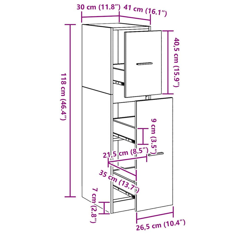vidaXL Gyógyszertári Szekrény Musta tammi 30 x 41 x 118 cm Faanyag