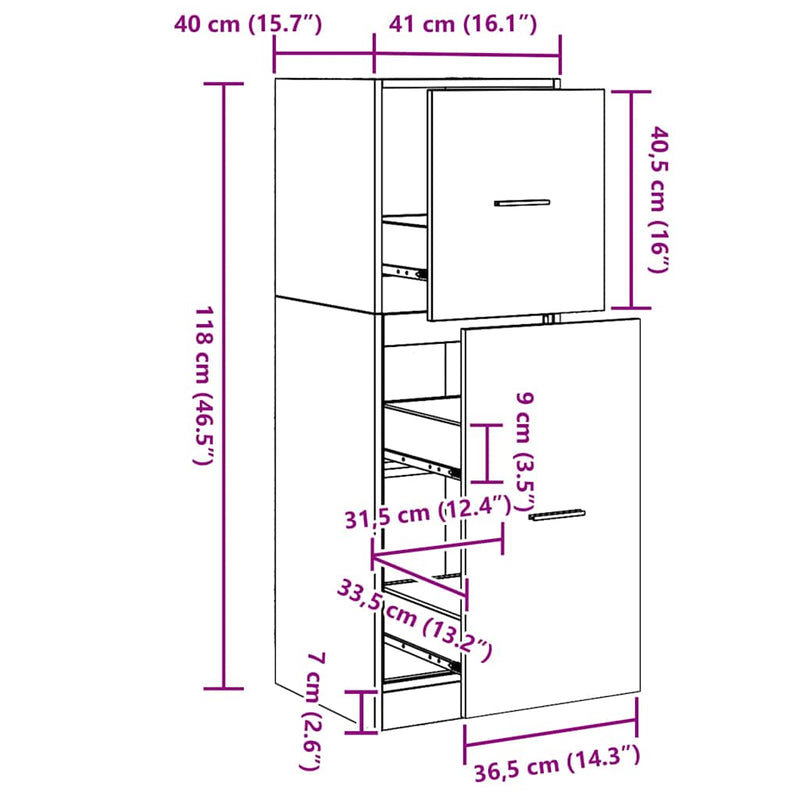 vidaXL Gyógyszertári Szekrény Musta tammi 40 x 41 x 118 cm Faanyag