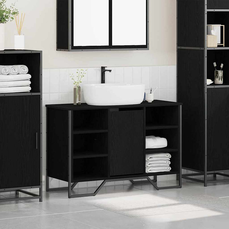 vidaXL Mosdószekrény tárolóval Fekete tölgy 91 x 35 x 60 cm Faanyag