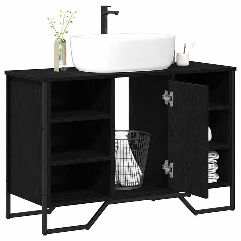 vidaXL Mosdószekrény tárolóval Fekete tölgy 91 x 35 x 60 cm Faanyag