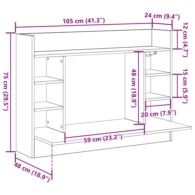 vidaXL Falra szerelhető íróasztal kézműves tölgy 105 x 48 x 75 cm