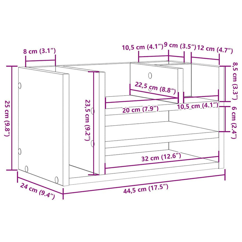 vidaXL Íróasztali rendező Musta tammi 44.5 x 24 x 25 cm Faanyag