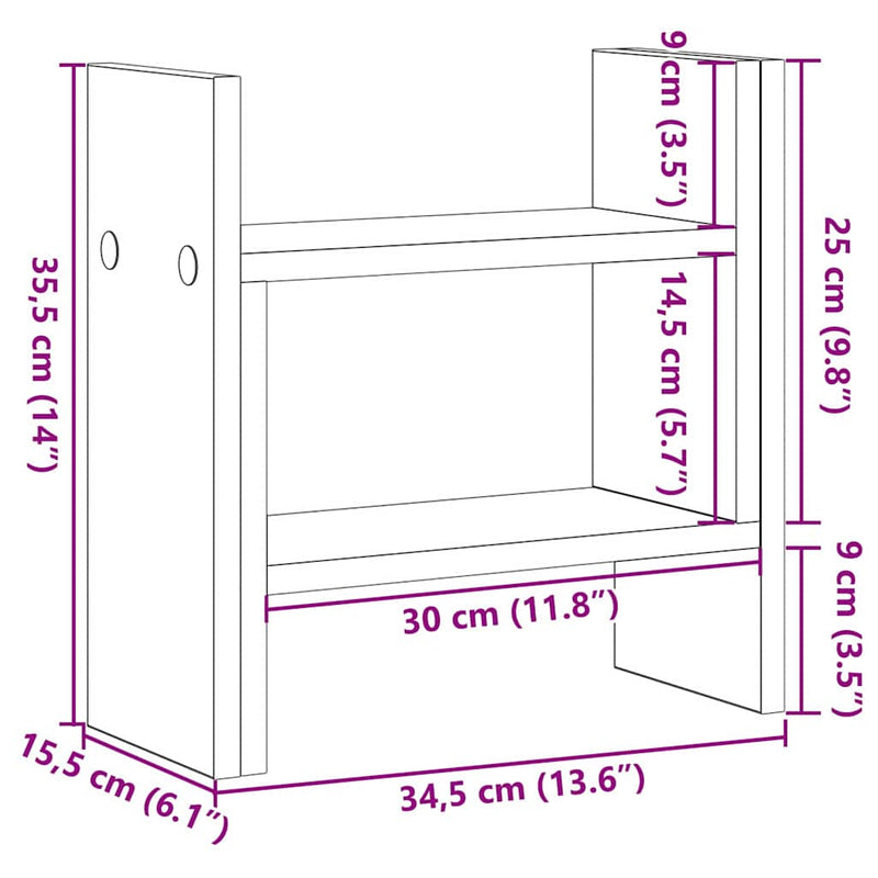 vidaXL Íróasztali rendező Musta tammi 34.5 x 15.5 x 35.5 cm Faanyag