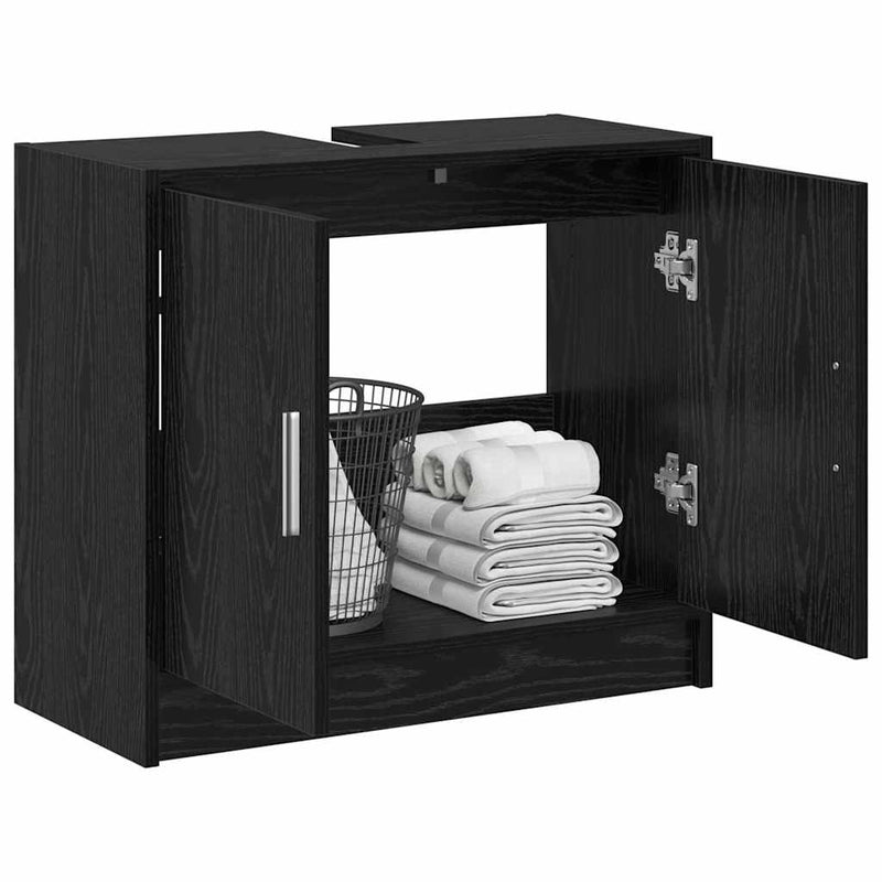 vidaXL Mosdószekrény tárolóval Fekete tölgy 63 x 29 x 55 cm Faanyag