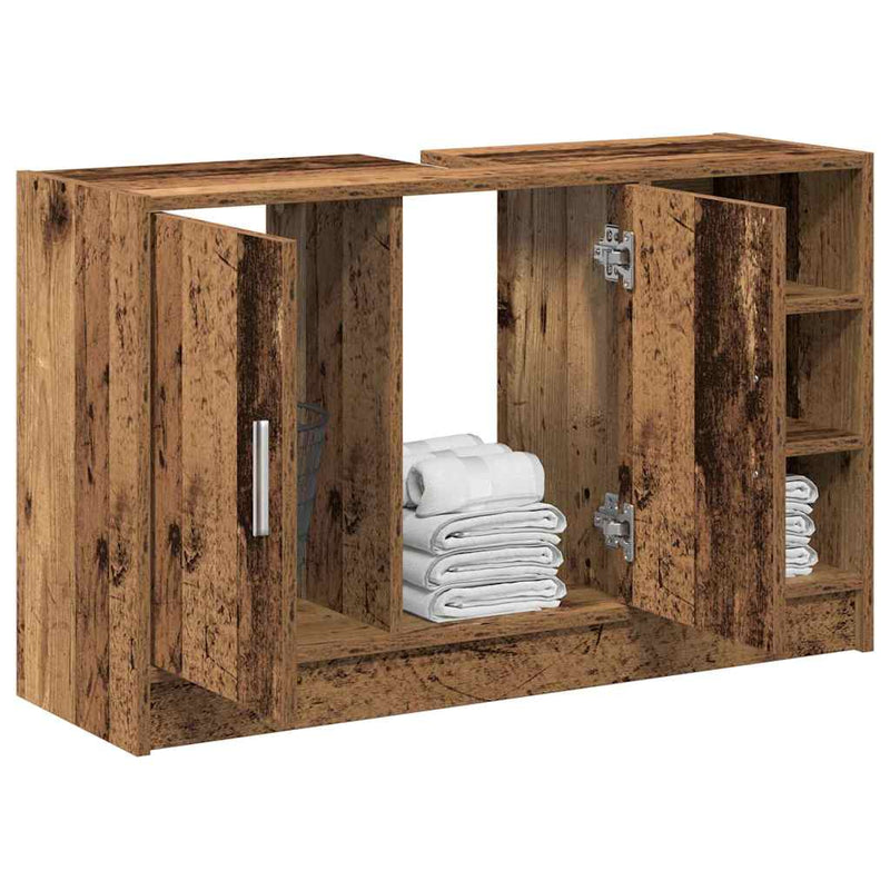 vidaXL Mosdószekrény tárolóval ajtóval Öreg fa 90 x 29 x 55 cm Faanyag