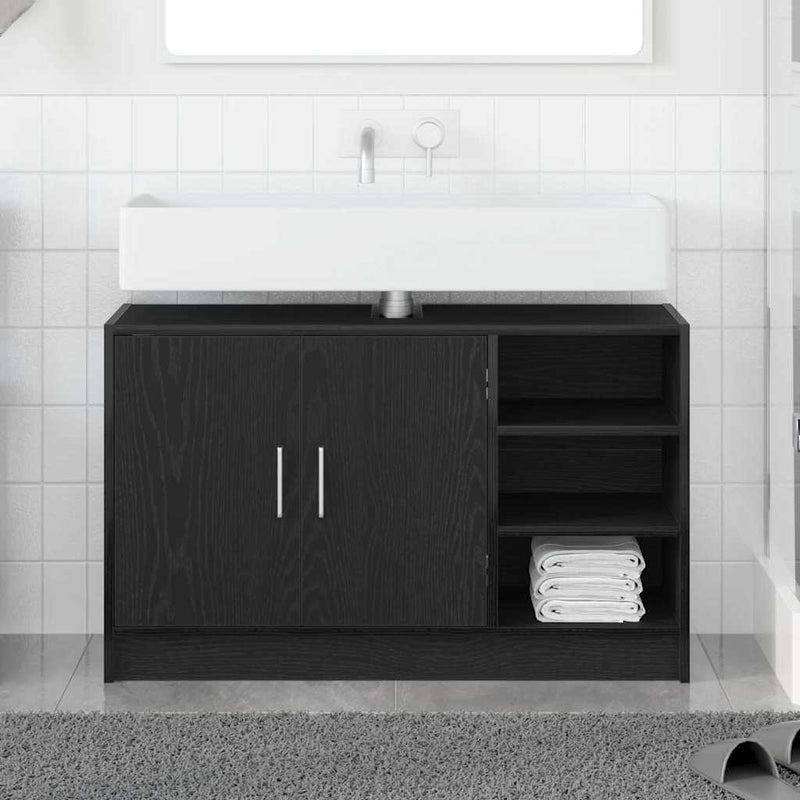 vidaXL Mosdószekrény tárolóval Fekete tölgy 90 x 29 x 55 cm Faanyag