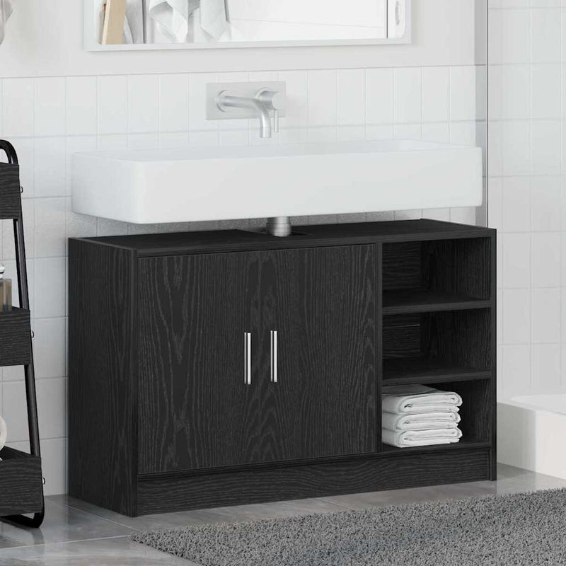 vidaXL Mosdószekrény tárolóval Fekete tölgy 90 x 29 x 55 cm Faanyag