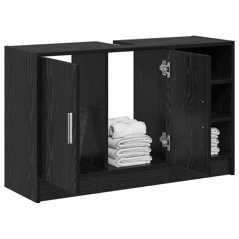 vidaXL Mosdószekrény tárolóval Fekete tölgy 90 x 29 x 55 cm Faanyag