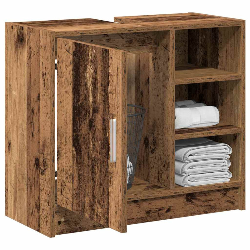 vidaXL Mosdószekrény tárolóval ajtóval Öreg fa 63 x 29 x 55 cm Faanyag