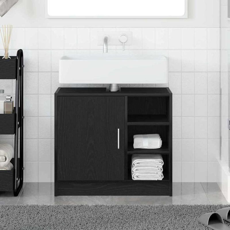 vidaXL Mosdószekrény tárolóval Fekete tölgy 63 x 29 x 55 cm Faanyag