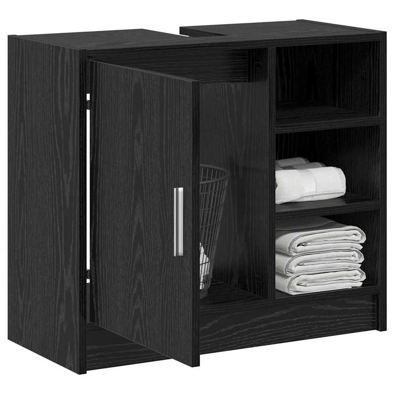vidaXL Mosdószekrény tárolóval Fekete tölgy 63 x 29 x 55 cm Faanyag