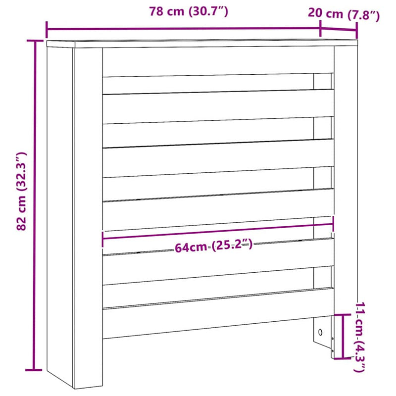 vidaXL Radiátor fedezék Fekete tölgy 78 x 20 x 82 cm Faanyag