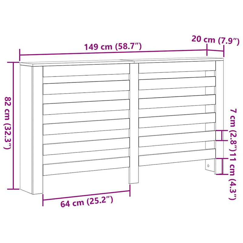 vidaXL Radiátor fedezék Fekete tölgy 149 x 20 x 82 cm Faanyag