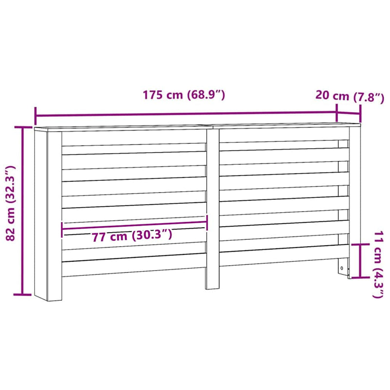 vidaXL Radiátor fedezék Fekete tölgy 175 x 20 x 82 cm Faanyag