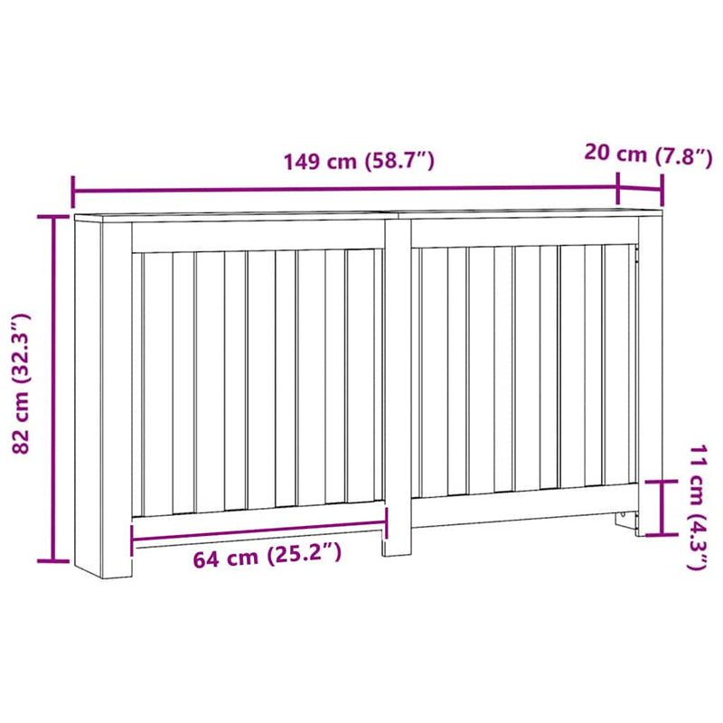 vidaXL Radiátor fedezék Fekete tölgy 149 x 20 x 82 cm Faanyag
