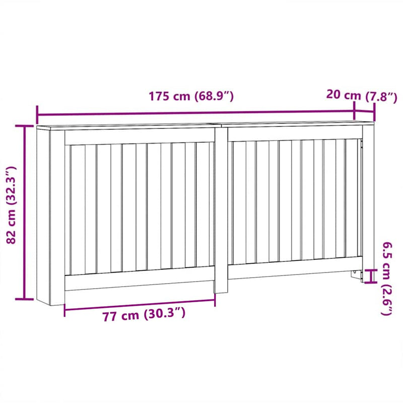 vidaXL Radiátor fedezék Fekete tölgy 175 x 20 x 82 cm Faanyag