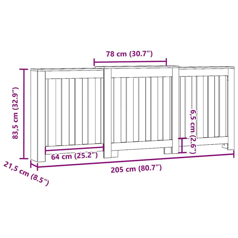 vidaXL Radiátor fedezék Fekete tölgy 205 x 21,5 x 83,5 cm Faanyag