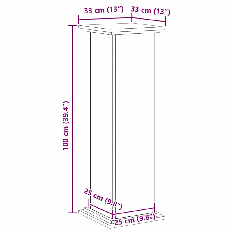 vidaXL Növényállvány Fekete tölgy 33 x 33 x 100 cm Faanyag