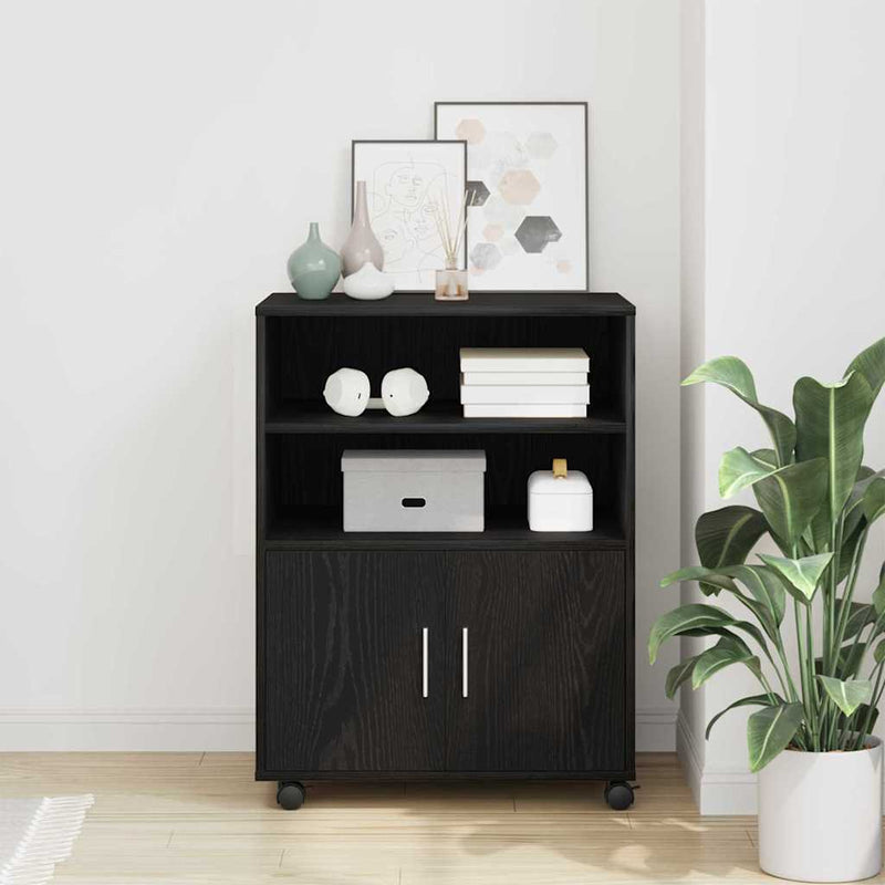 vidaXL Görgős Szekrény polcokkal Musta tammi 60 x 48 x 81 cm Faanyag