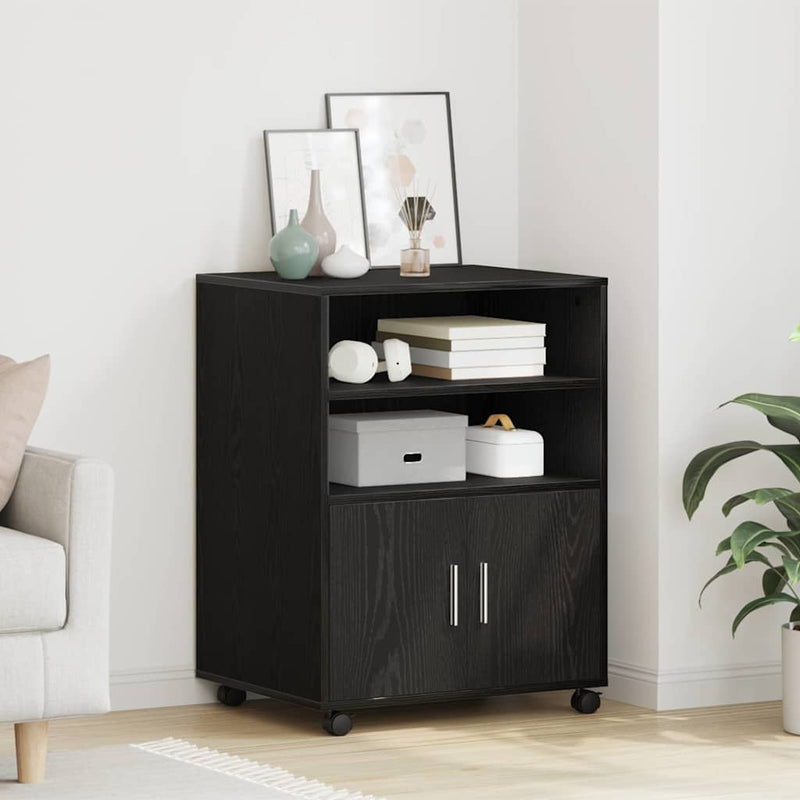 vidaXL Görgős Szekrény polcokkal Musta tammi 60 x 48 x 81 cm Faanyag