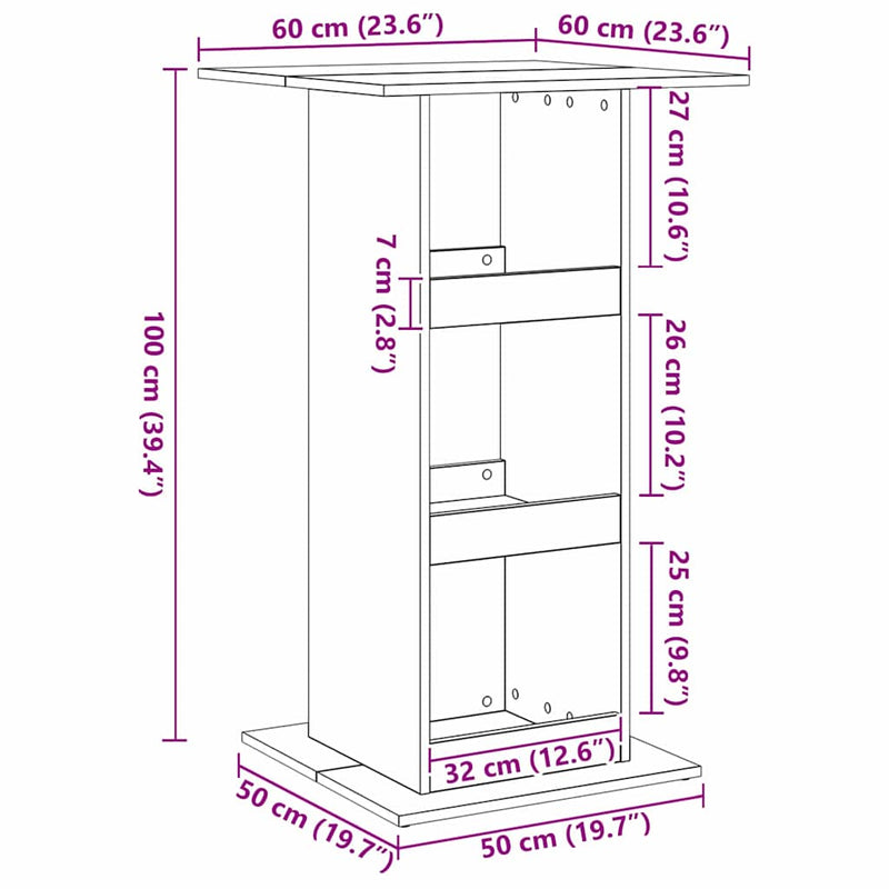 vidaXL Bárasztal polcokkal Fekete tölgy 60 x 60 x 100 cm Faanyag