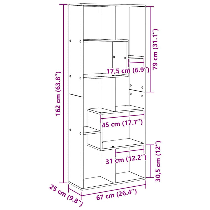 vidaXL Könyvespolc Musta tammi 67 x 25 x 161.5 cm Faanyag