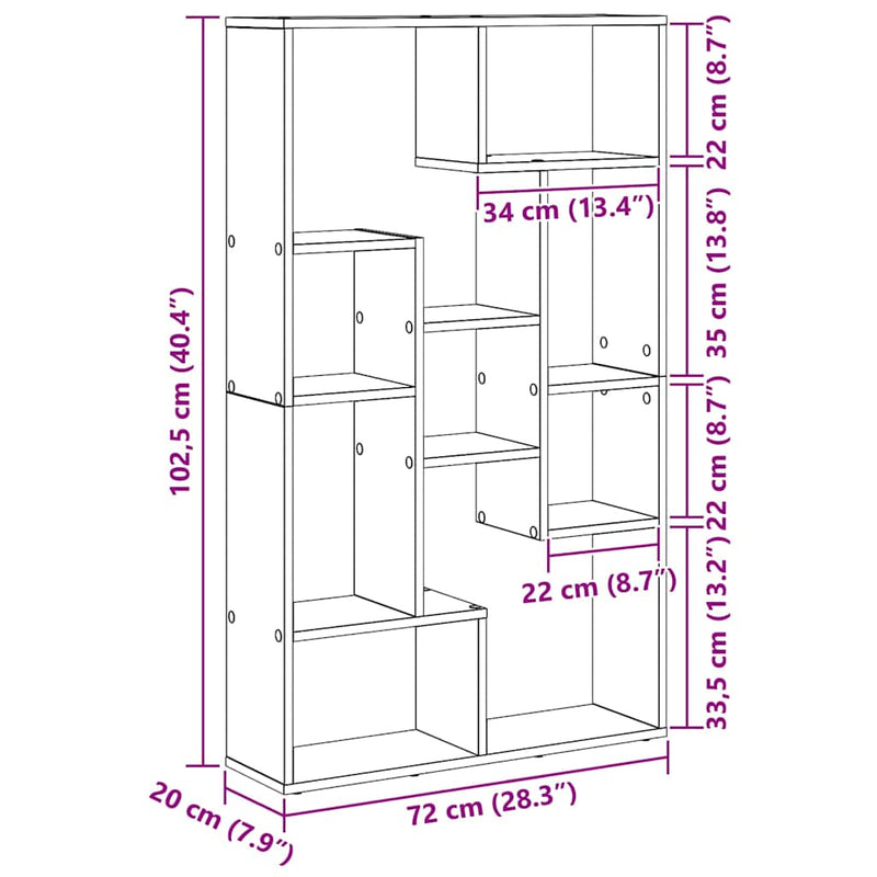 vidaXL Könyvespolc kézműves tölgy 72 x 20 x 120 cm Faanyag