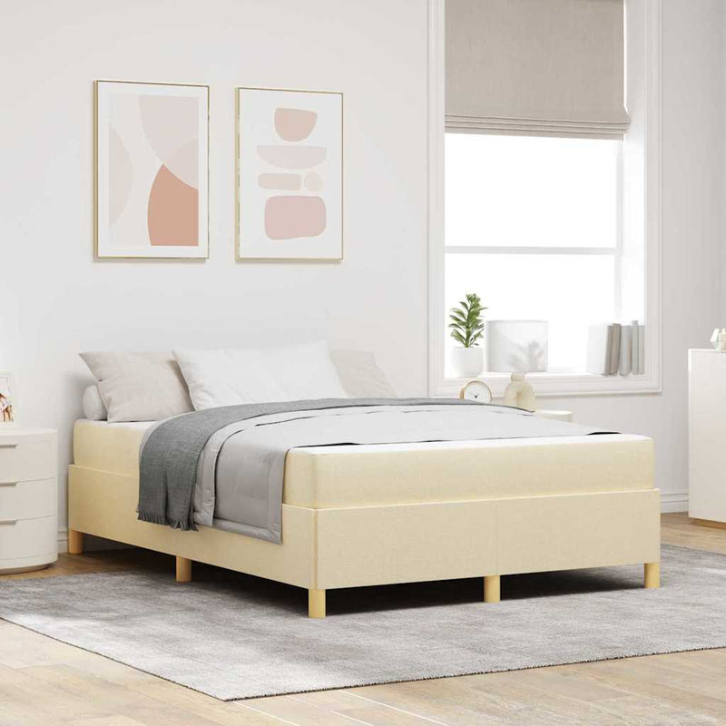 vidaXL Boxrugós ágy matracmal Krém és fehér 140 x 190 cm szövet