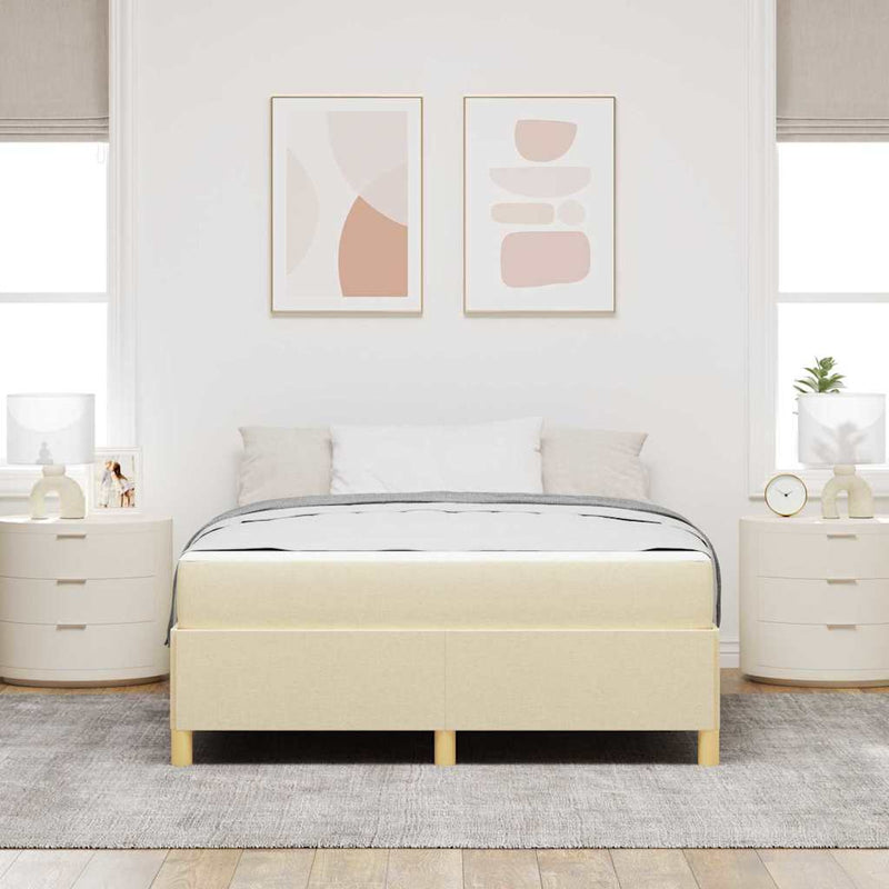 vidaXL Boxrugós ágy matracmal Krém és fehér 140 x 190 cm szövet