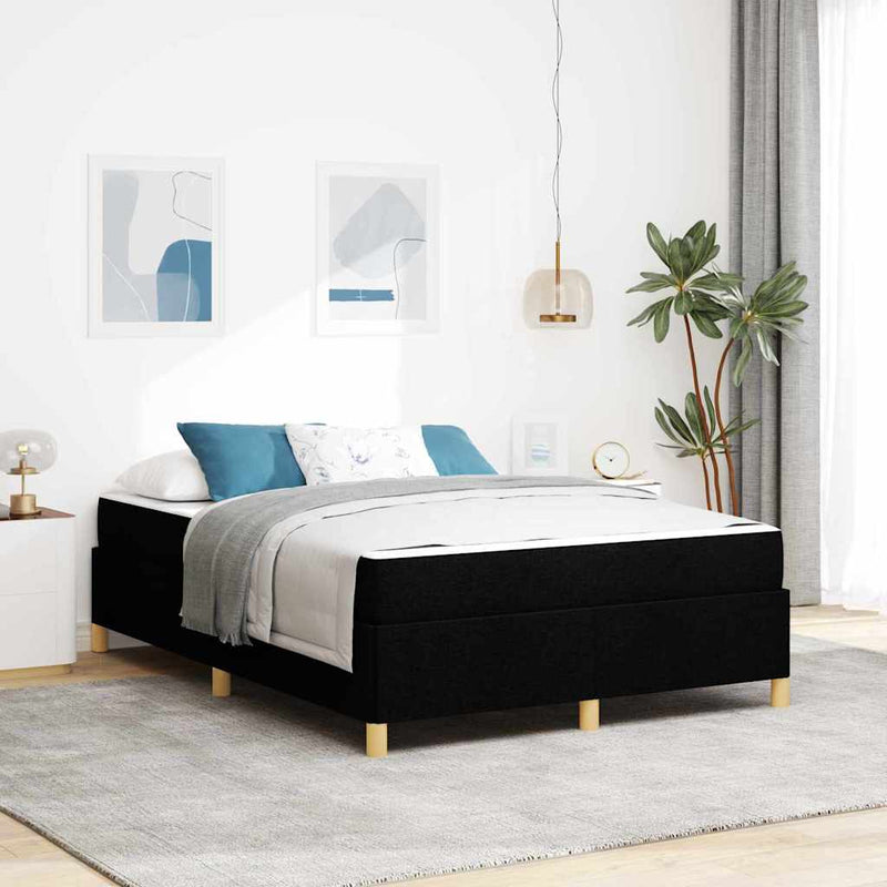 vidaXL Boxrugós ágy Fekete és fehér és fekete 140 x 200 cm szövet