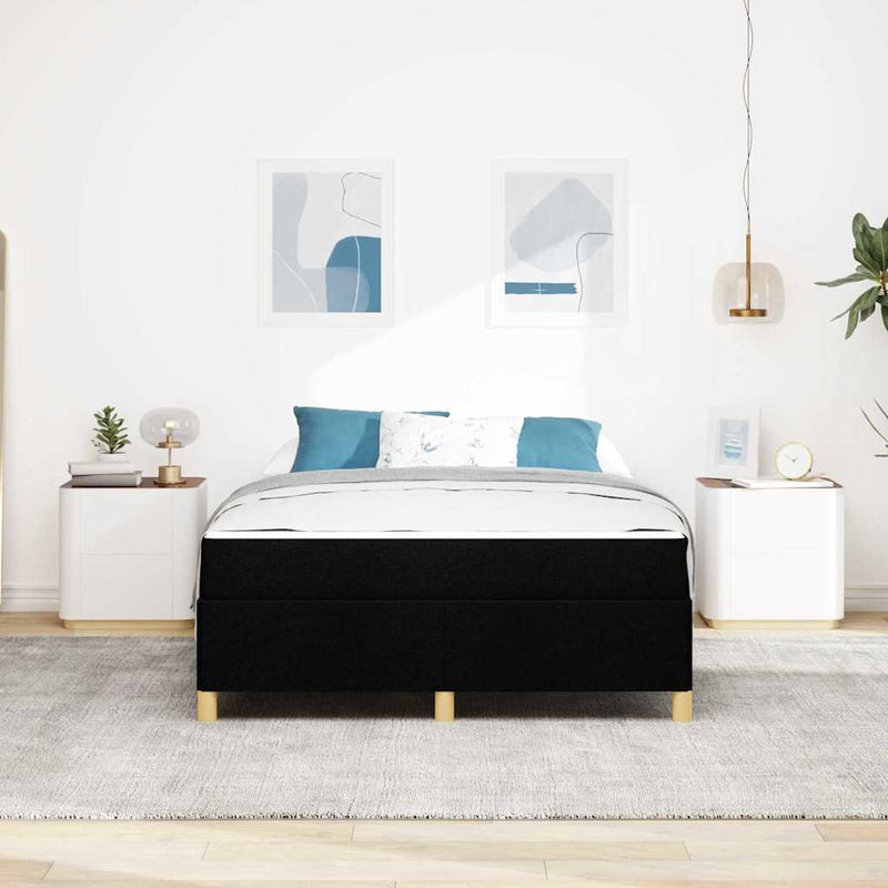 vidaXL Boxrugós ágy Fekete és fehér és fekete 140 x 200 cm szövet