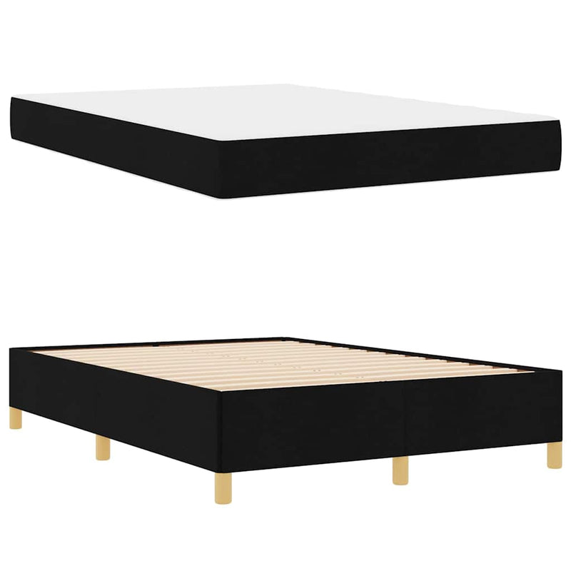 vidaXL Boxrugós ágy Fekete és fehér és fekete 140 x 200 cm szövet