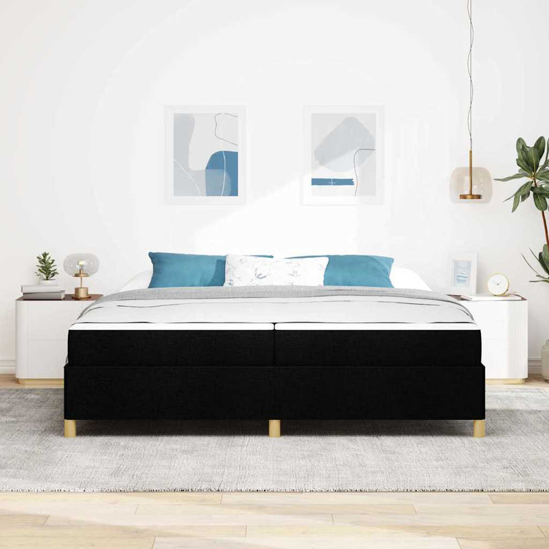 vidaXL Boxrugós ágy Fekete és fehér és fekete 200 x 200 cm szövet