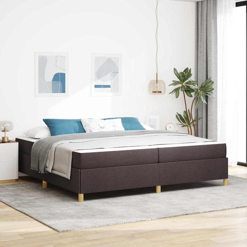 vidaXL Boxrugós ágy matracmal Sötétbarna és fehér 200 x 200 cm szövet