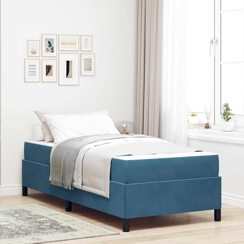 vidaXL Ágykeret matracmal Sötétkék és fehér 90 x 190 cm Bársony