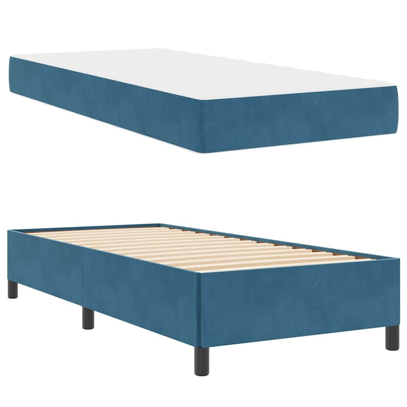 vidaXL Ágykeret matracmal Sötétkék és fehér 90 x 190 cm Bársony