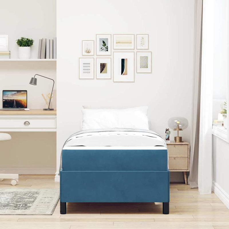 vidaXL Ágykeret matracmal Sötétkék és fehér 100 x 200 cm Bársony
