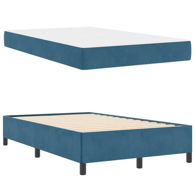 vidaXL Ágykeret matracmal Sötétkék és fehér 120 x 200 cm Bársony