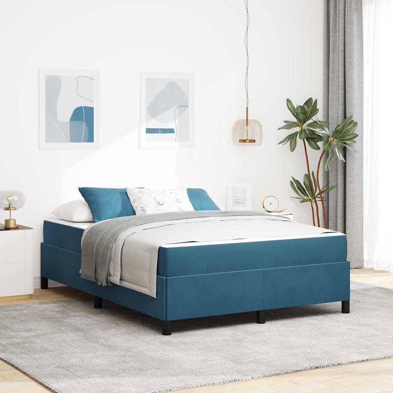 vidaXL Ágykeret matracmal Sötétkék és fehér 160 x 200 cm Bársony