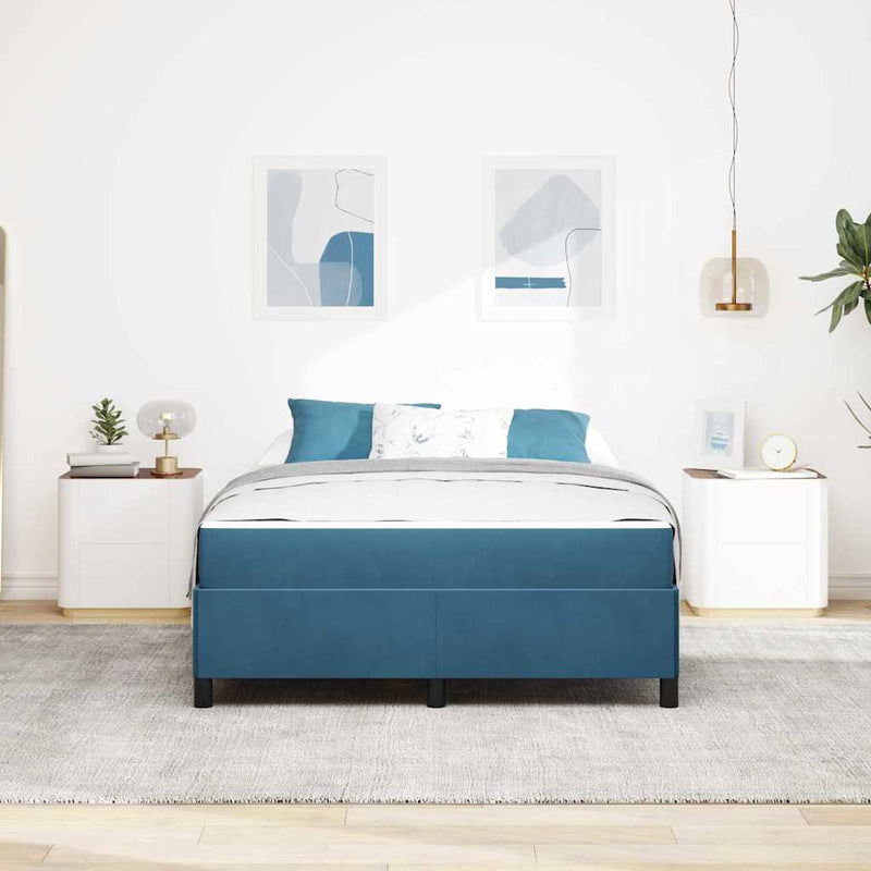 vidaXL Ágykeret matracmal Sötétkék és fehér 160 x 200 cm Bársony