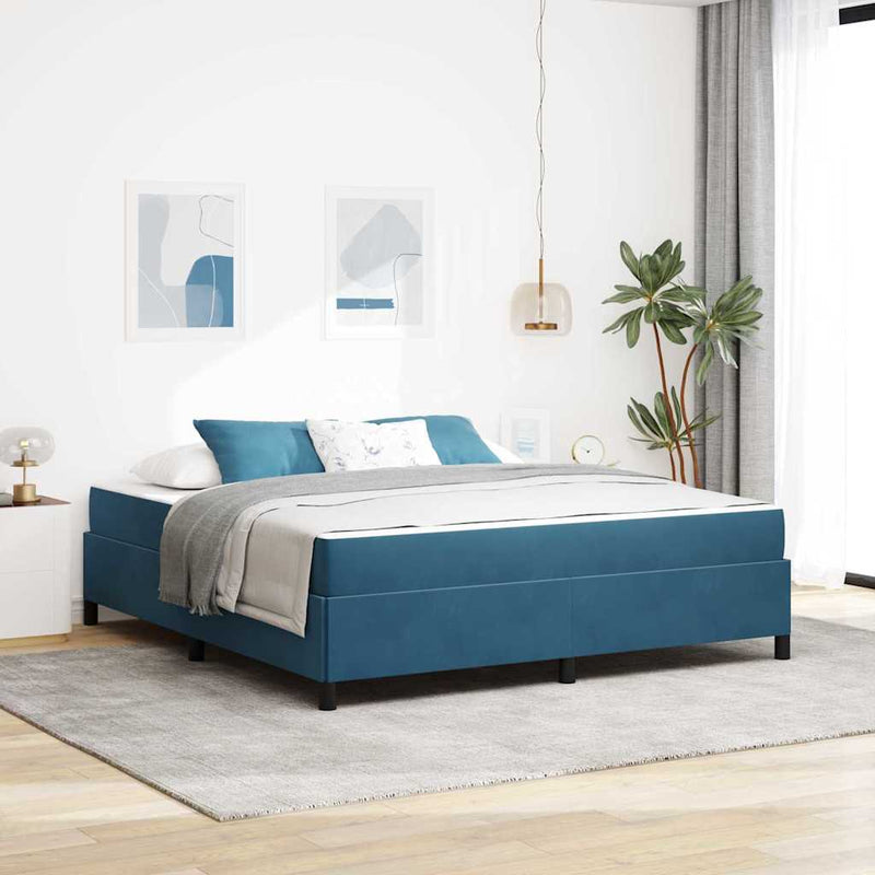 vidaXL Ágykeret matracmal Sötétkék és fehér 180 x 200 cm Bársony