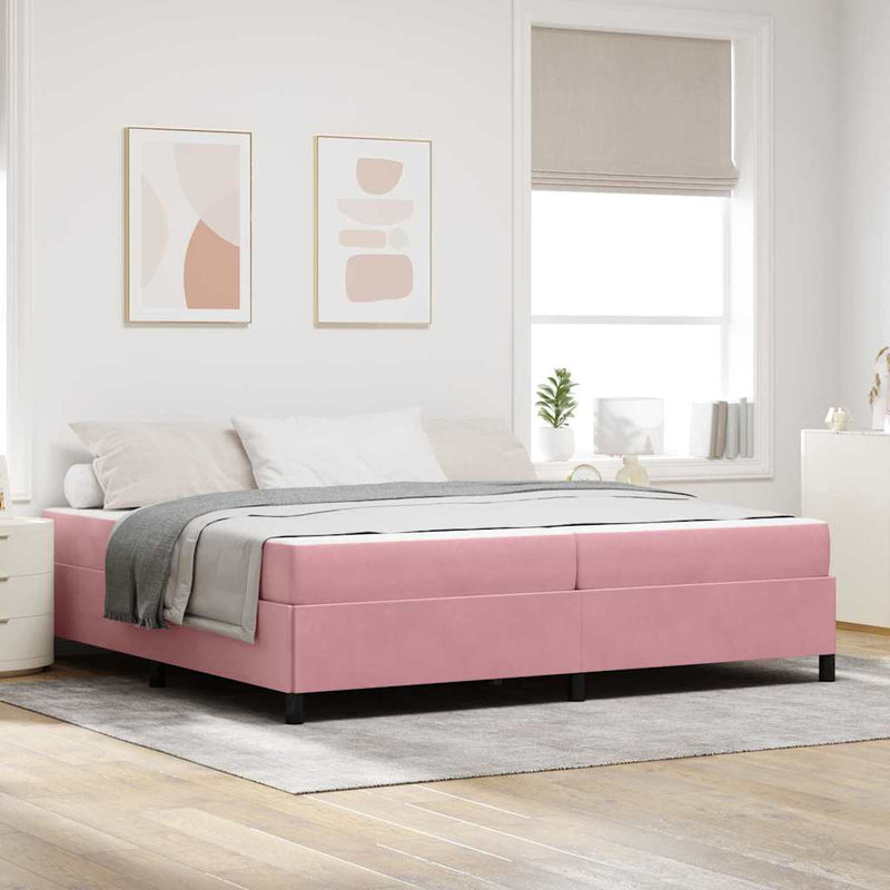 vidaXL Ágykeret matracmal Rózsaszín és fehér 200 x 200 cm Bársony