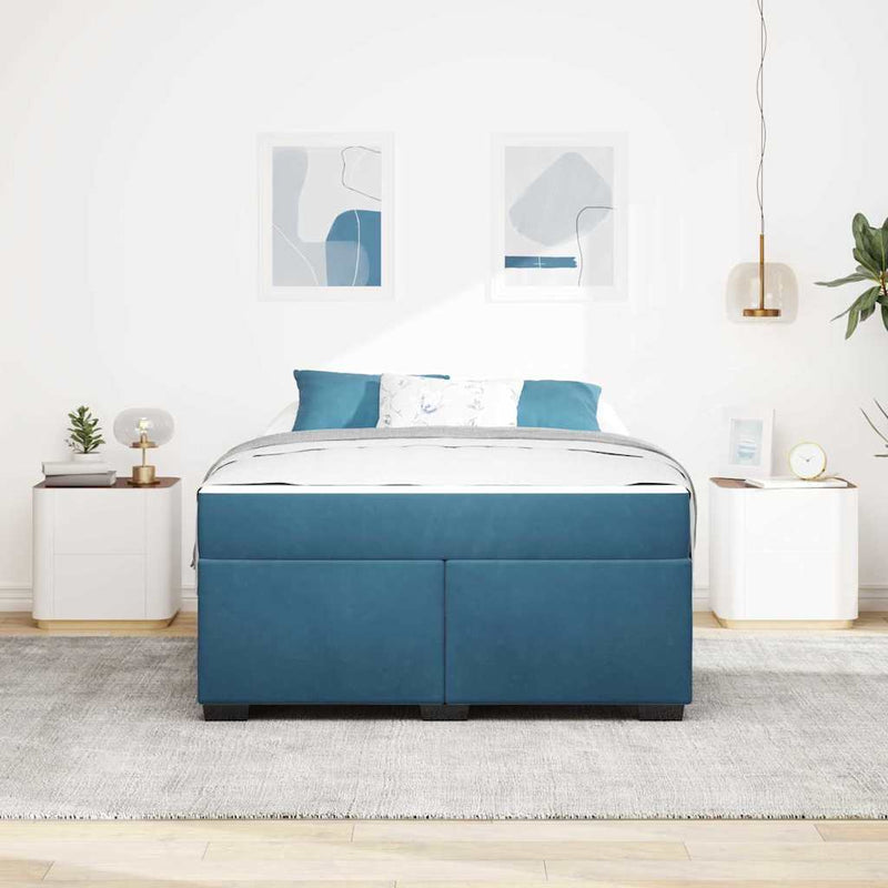 vidaXL Ágykeret matracmal Sötétkék 160 x 200 cm Bársony